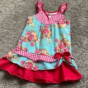 Jelly The Pug Checkered Floral Ruffle sun Dress sz 5